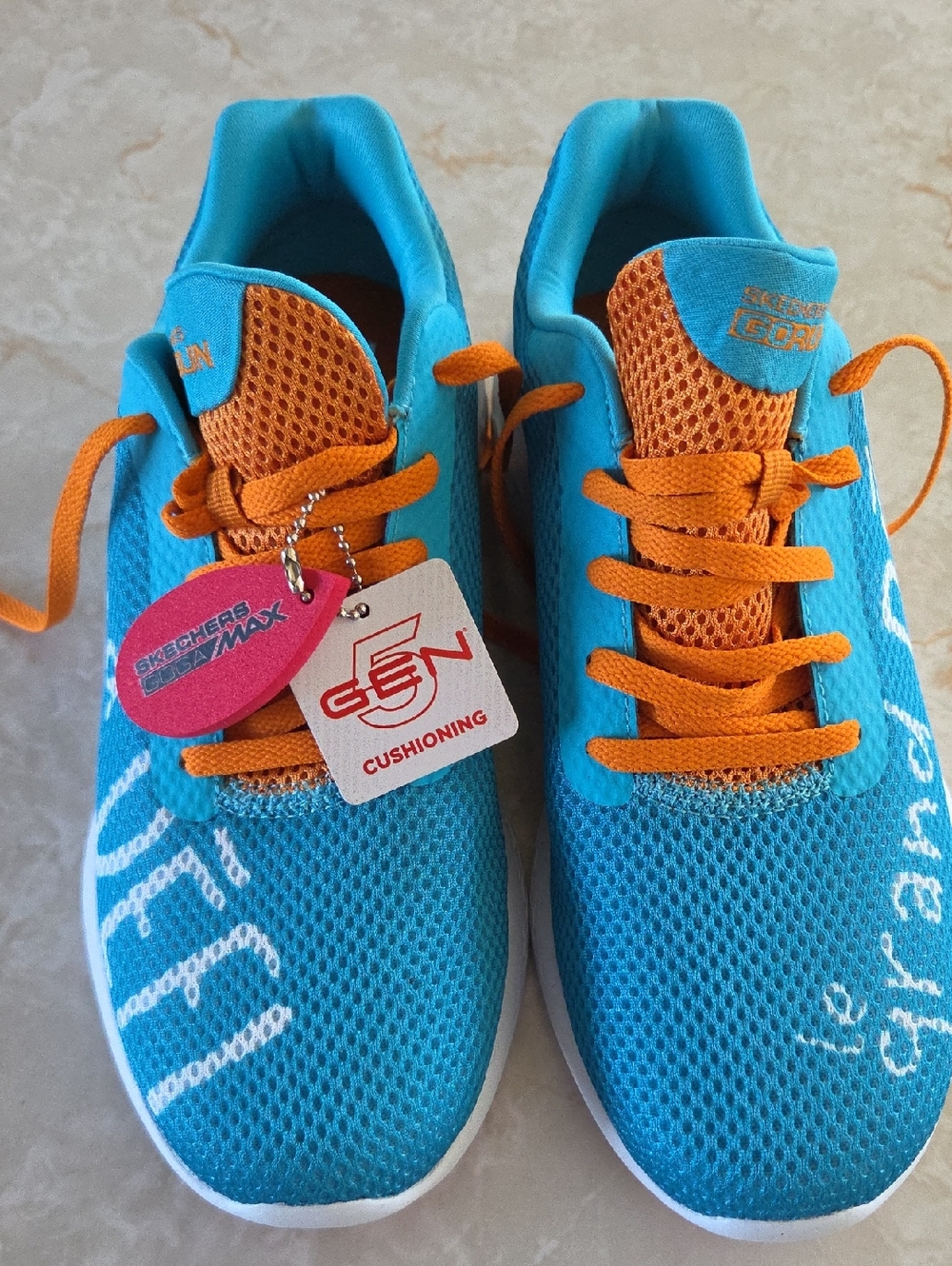 Skechers For Women US 8 Turquoise & Orange Mesh Sneakers with Goga Max